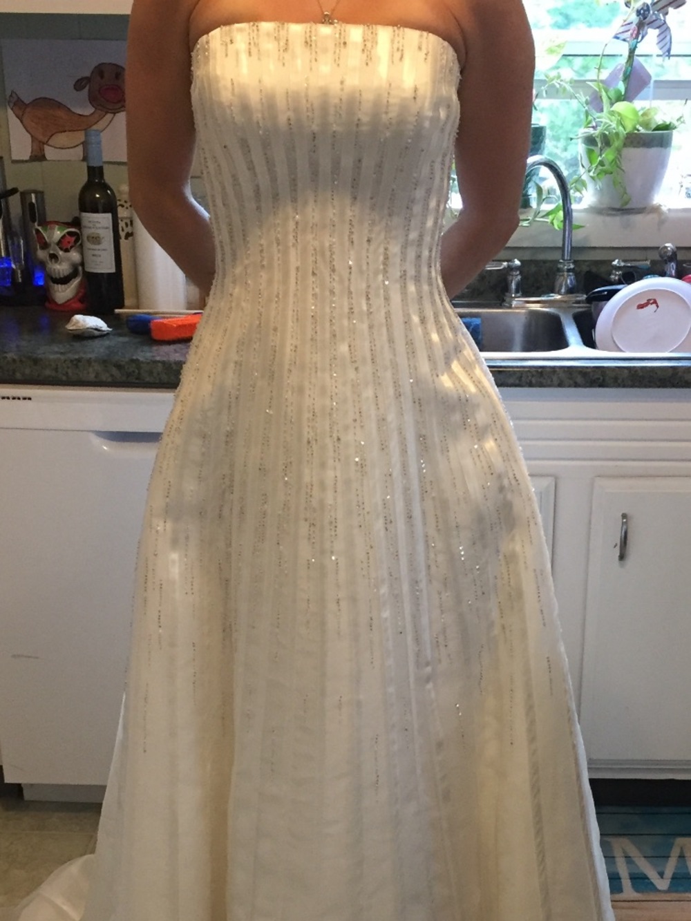 Ivory Strapless Wedding Gown with Subtle Sequin Stripes